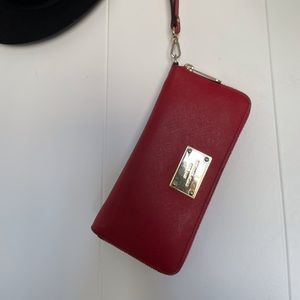 🤍SOLD Michael Kors Red and Gold Wallet w wristlet